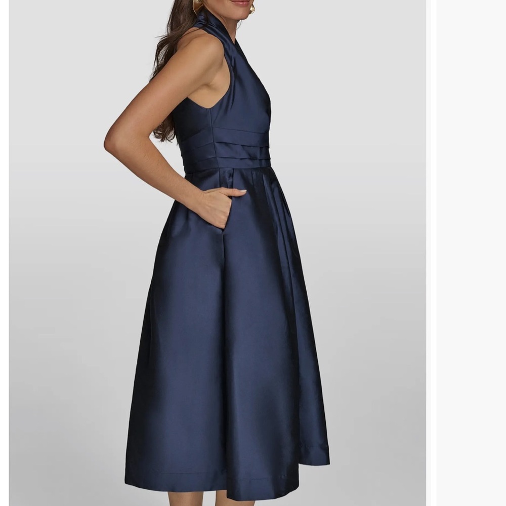 Donna Karan New York Plunge Neck Taffeta Midi Dress - Picture 3 of 9